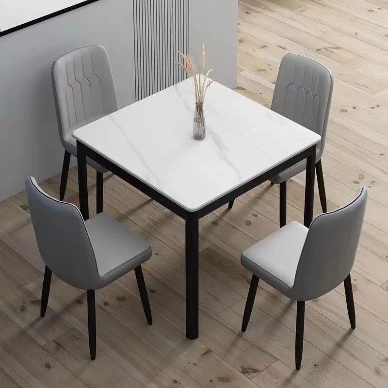正方形岩板餐桌家用小户型现代简约轻奢吃饭桌子大理石餐桌椅组合