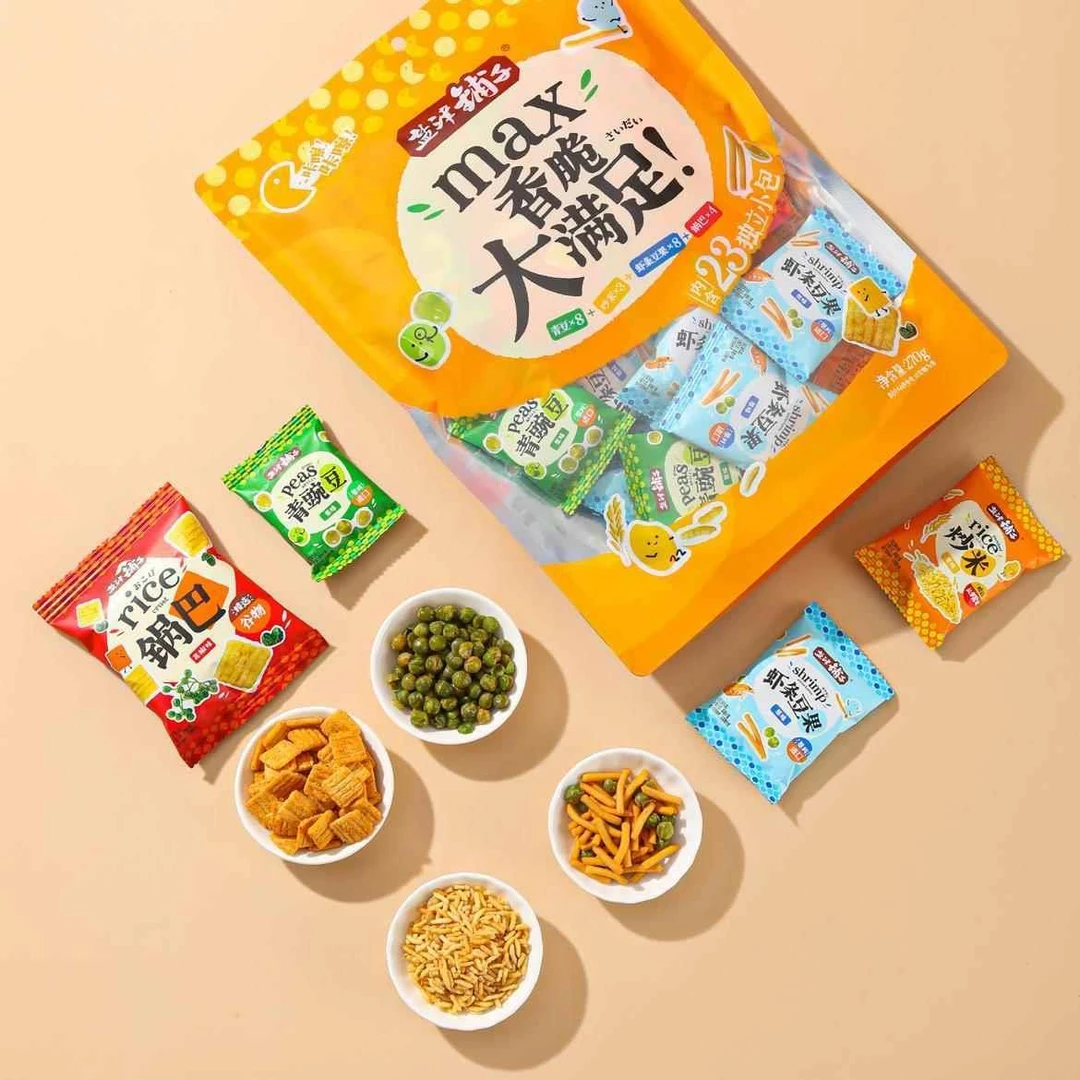 盐津铺子香脆大满足零食礼包270g青豌豆炒米虾条锅巴出游聚会零食
