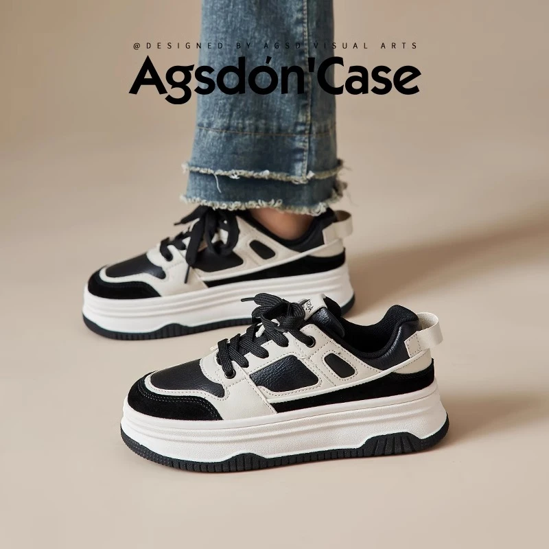 奥古狮登复古板鞋女款2025春季黑白熊猫鞋厚底休闲运动小白鞋H