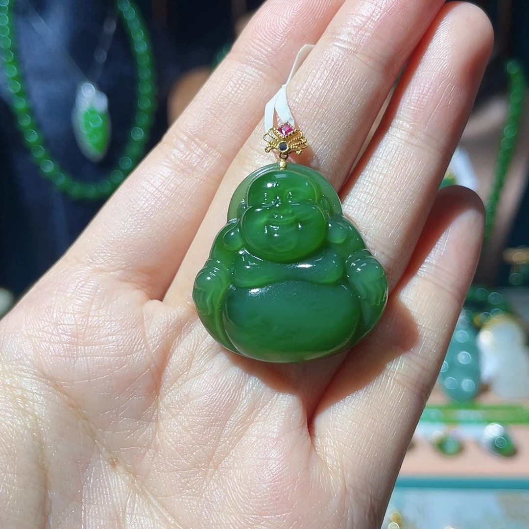 和田玉（碧玉）18K金镶嵌项链