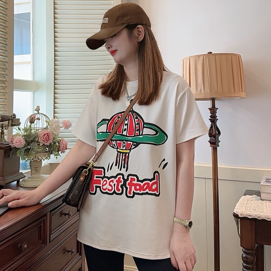 【礼物】2025小众设计师春季新款时尚宽松圆领字母印花休闲短袖T