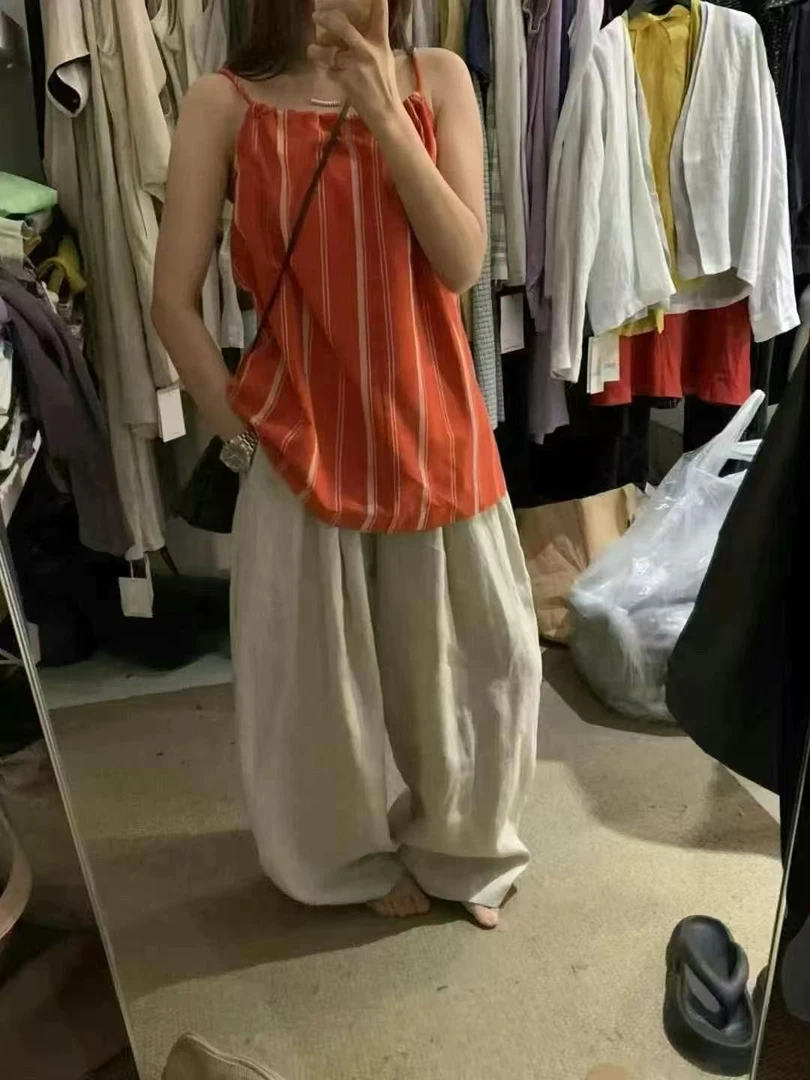 【小胖家】9920设计感条纹露背吊带上衣