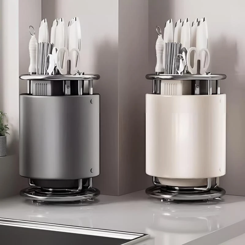 优勤厨房置物架多功能台面旋转刀架锅铲筷子筒菜刀架一体收纳神器