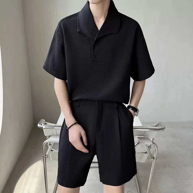 男装POLO衫男短袖潮牌痞帅简约风夏季新款帅气时尚套装2218