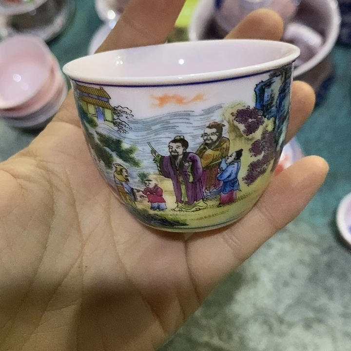 摆件陶红稀土粉彩人物杯