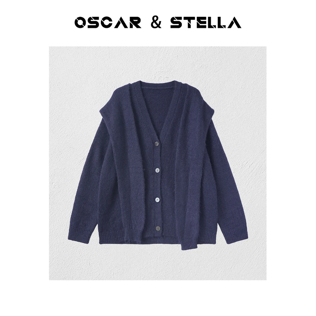 OSCAR&STELLA【松云织】百搭长袖秋冬V领宽松开衫毛衣 314-17167