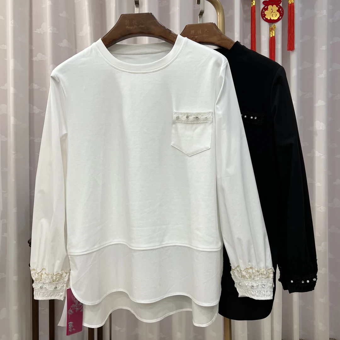 胖人坊圆领拼接小衫4601 衣长73