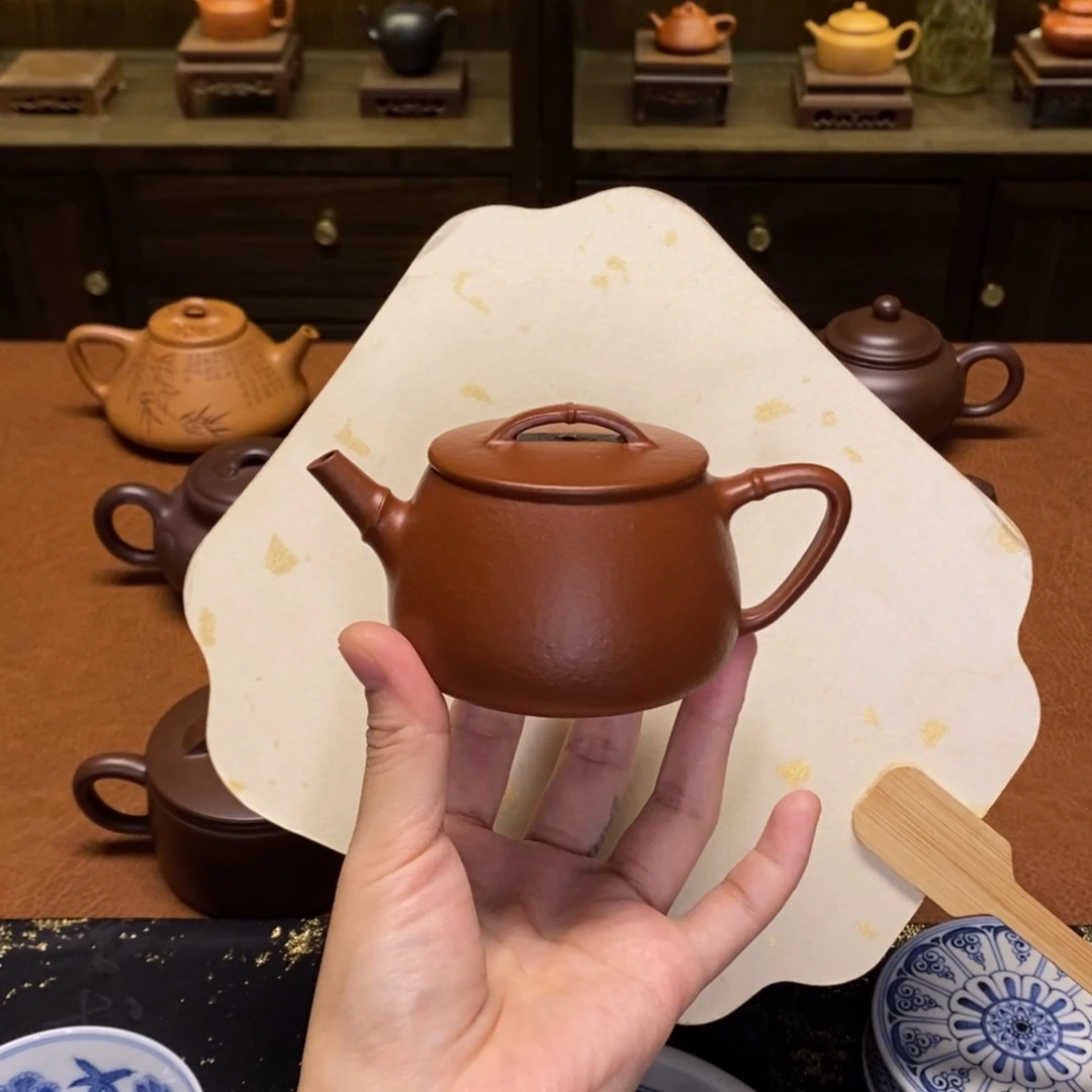 茶壶紫砂竹韵石瓢，150cc，小煤窑朱泥