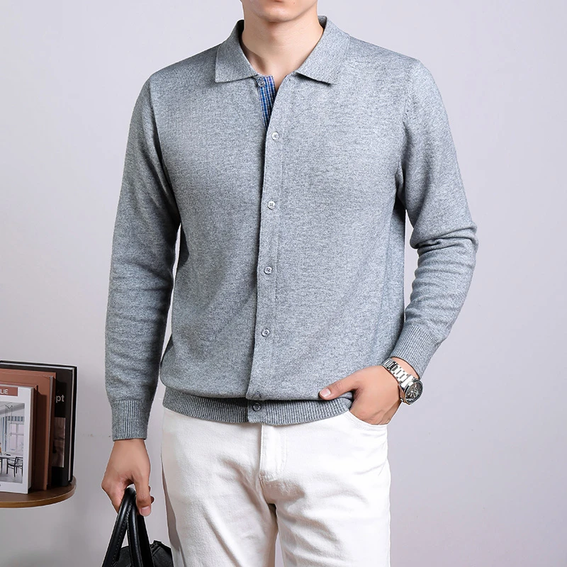 500克重男士衬衫羊毛衫翻领保暖毛衣2025冬季新款纯色针织打底衫