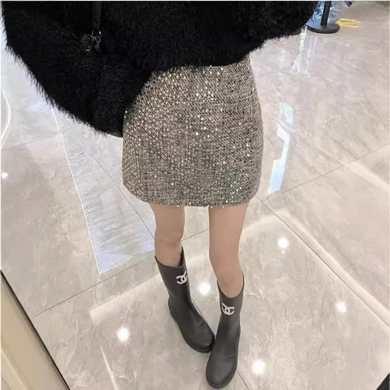 韩系亮片半身裙女时尚高级设计感气质高腰显瘦百搭闪闪a字短裙