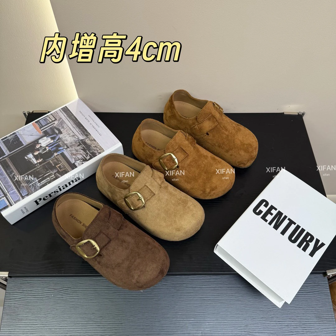 2025新款秋季圆头复古深口内增高薄款搭扣休闲森系勃肯鞋