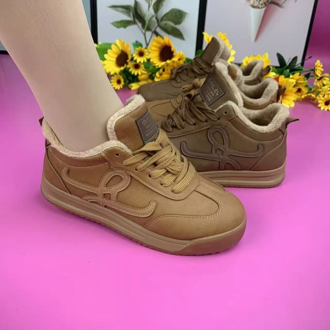 老北京布鞋女冬季加绒系带厚底运动休闲鞋防水妈妈棉鞋面包鞋时尚