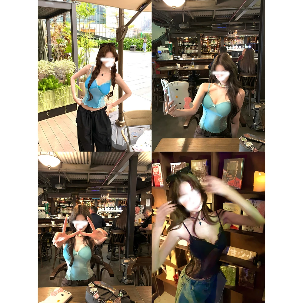 【现货专属】01356妹性感蝴蝶结蕾丝吊带背心女修身显瘦上衣外穿