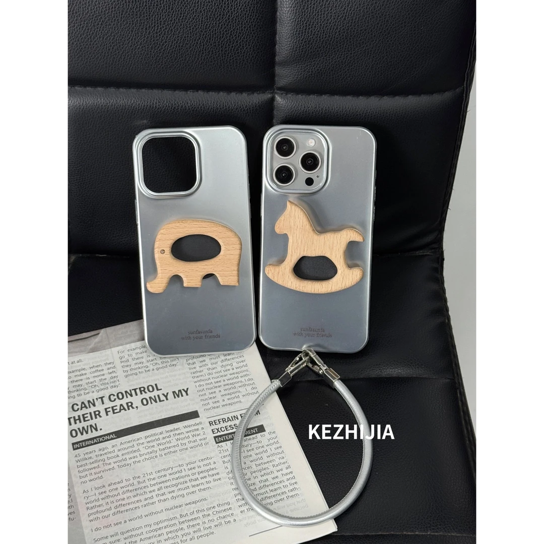 【壳之】高级哑光银木马/大象支架适用苹果16/15/14/13promax手机壳