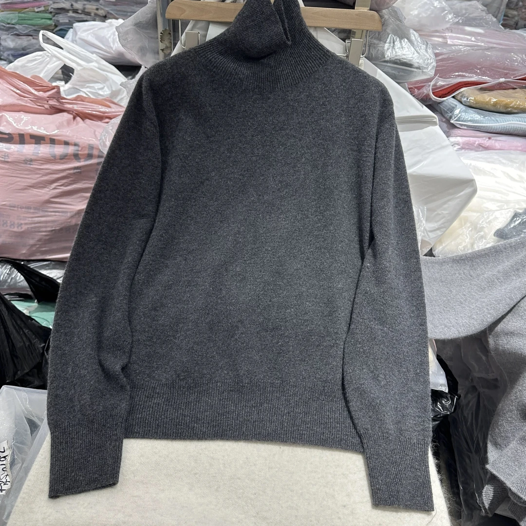26246#欧洲站秋冬新款欧货女高领长袖纯色百搭羊毛针织打底衫
