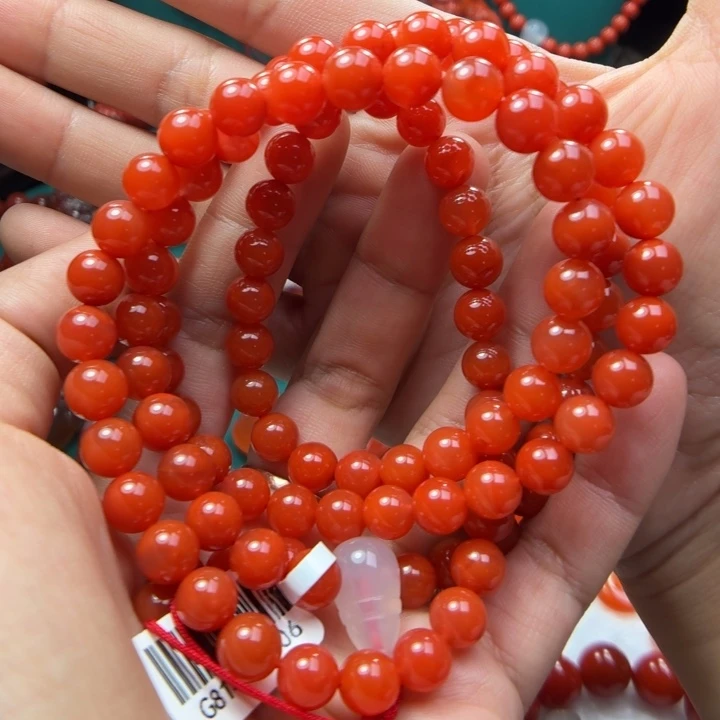 南红玛瑙未镶嵌颈饰7.5mm108柿子红