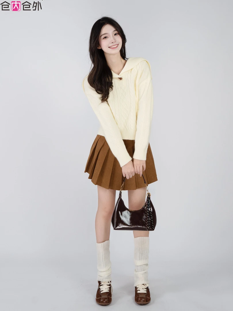 【NEW】秋冬搭配上衣针织翻领毛衣琥珀美拉德风百褶裙半身裙两件套