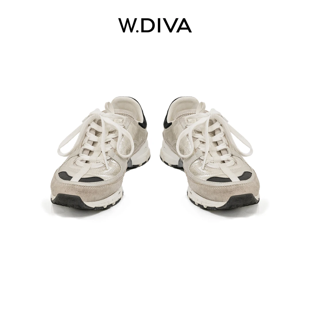 W.Diva【银狐】真皮德训鞋白月光小香风休闲做旧运动鞋50X122927