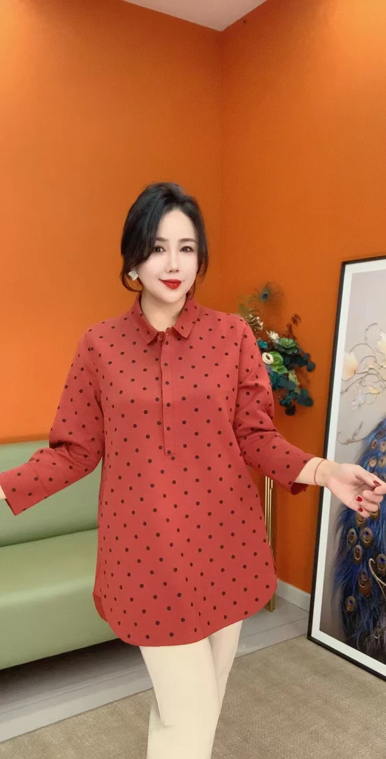 【敏敏家】翻领波点休闲衫