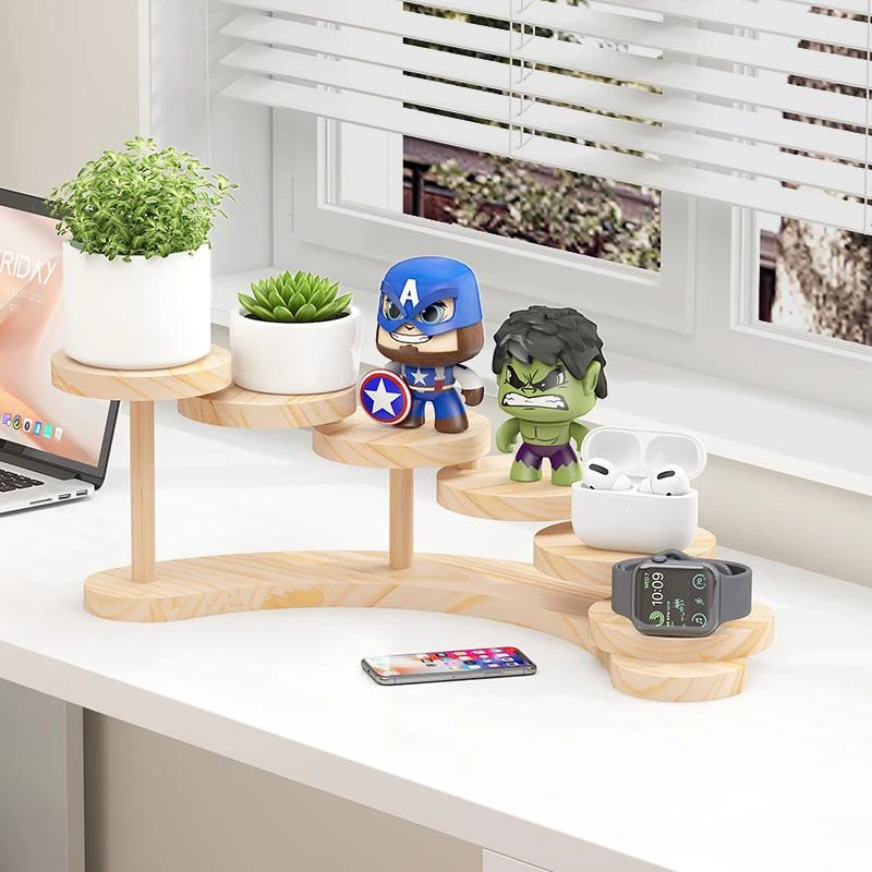 ins原木多层桌面展示置物架小摆件卧室办公书桌收纳层架阶梯整理