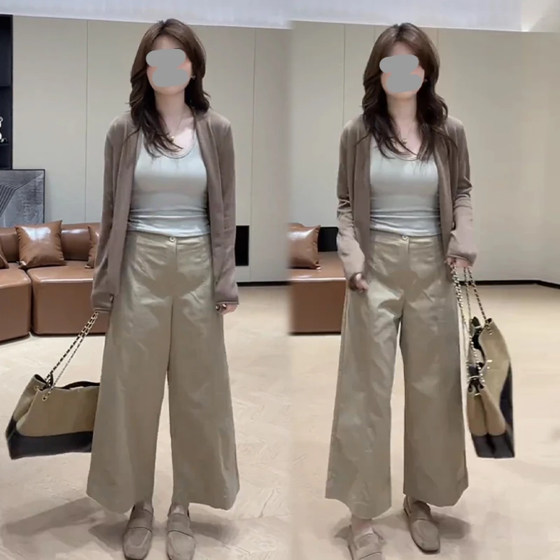 港风复古时髦套装女2025年春秋新款针织开衫外套休闲阔腿裤两件套