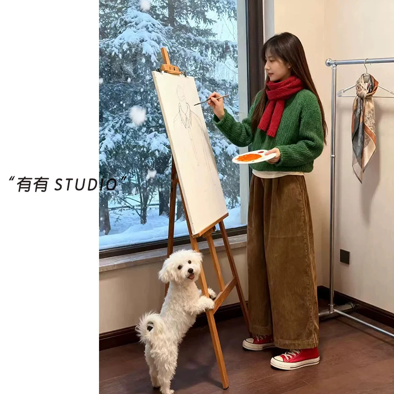「梦辰同款气球裤」韩系！简约一粒扣灯芯绒保暖女士休闲裤