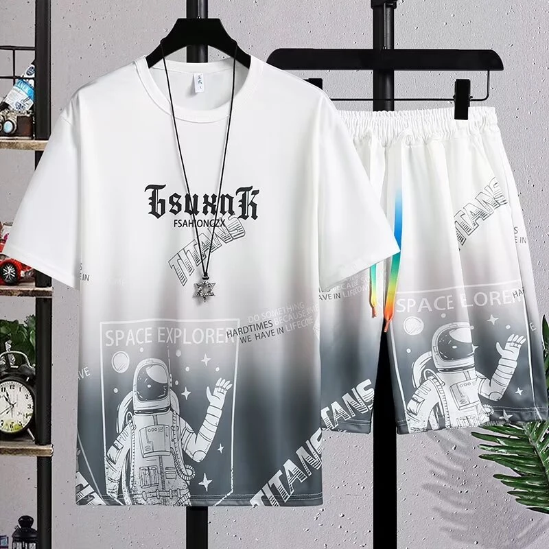 【夏季爆款】男士时尚休闲宽松潮流渐变帅气时尚套装-A