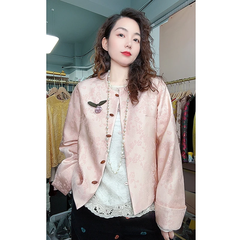 新中式女装上衣唐装新中式气质短款小香风提花刺绣短外套