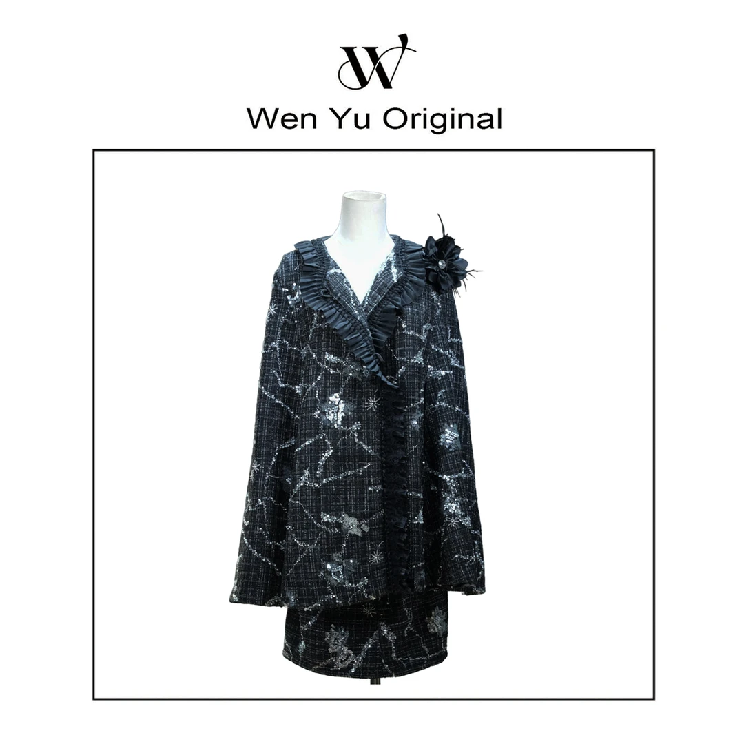 小香风斗篷礼服三件套轻奢时尚黑色印花秋冬百搭女士设计师冬季