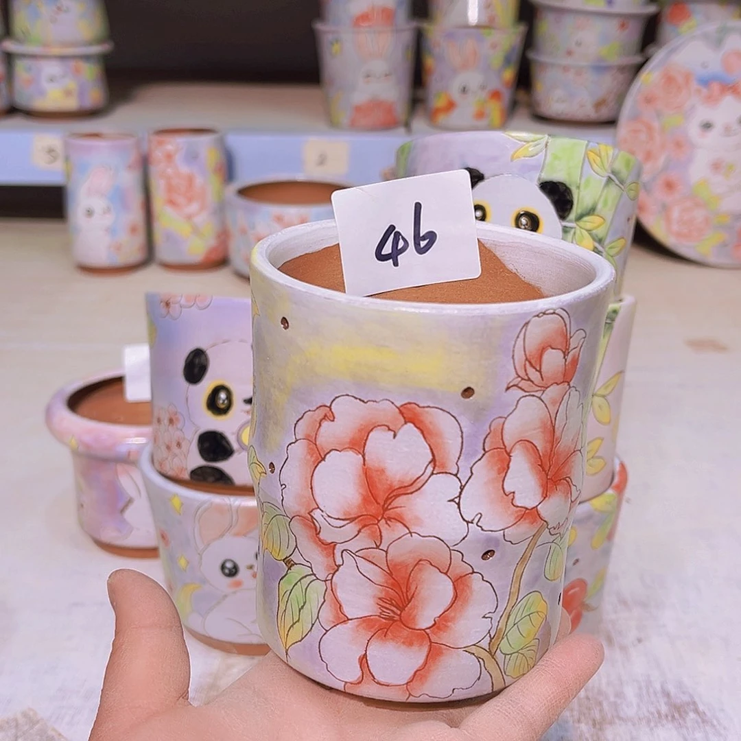 多肉植物手绘粗陶景德镇瑕疵46