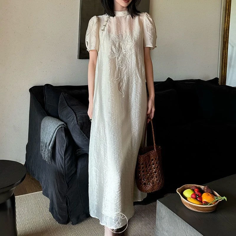 新中式佛系禅意女装连衣裙2025年夏季新款素雅改良版年轻款长裙子