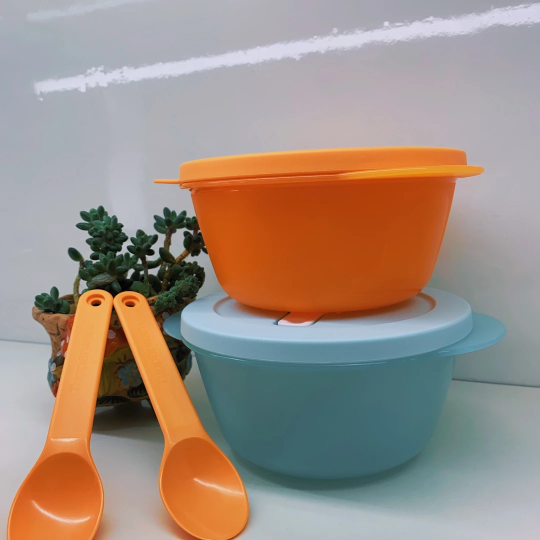 新微波800ml圆碗加热2件套塑料保鲜盒带盖可微波微波炉专用微波碗