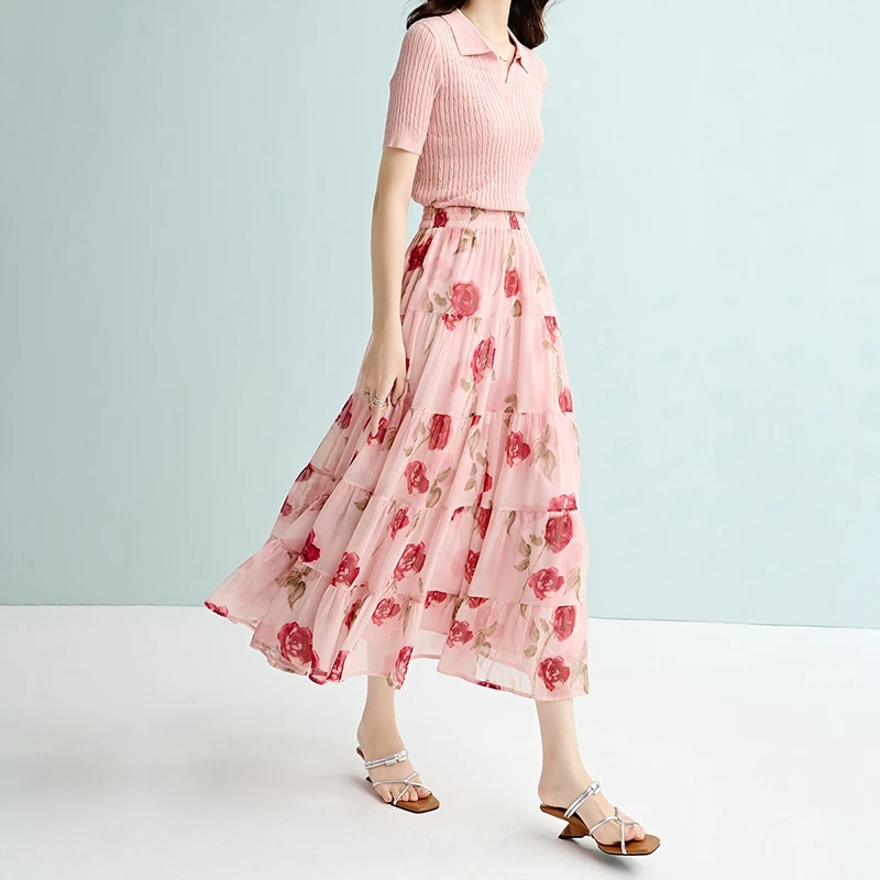 2025夏季新款时尚半裙休闲印花宽松高腰大摆半身裙25052344