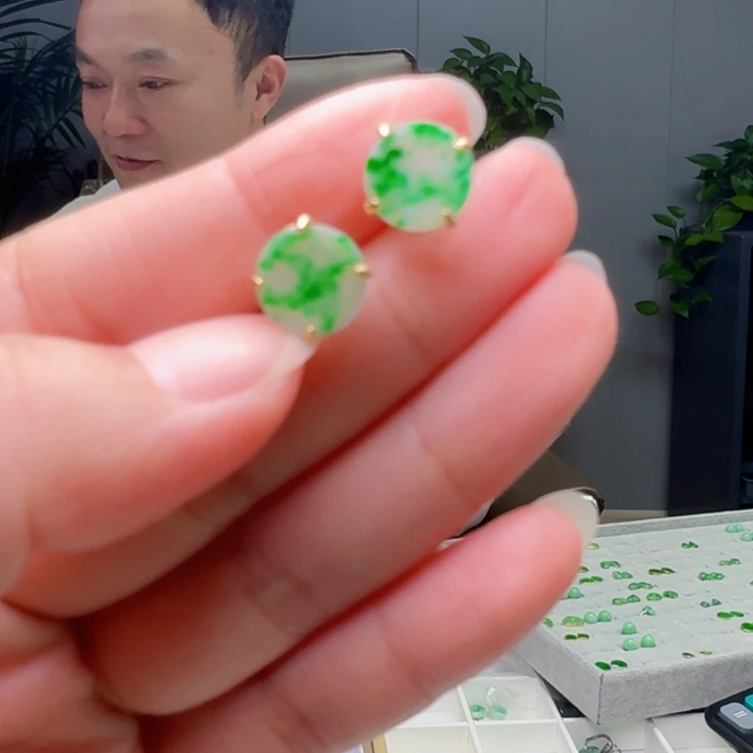 翡翠银S925镶嵌耳饰天然