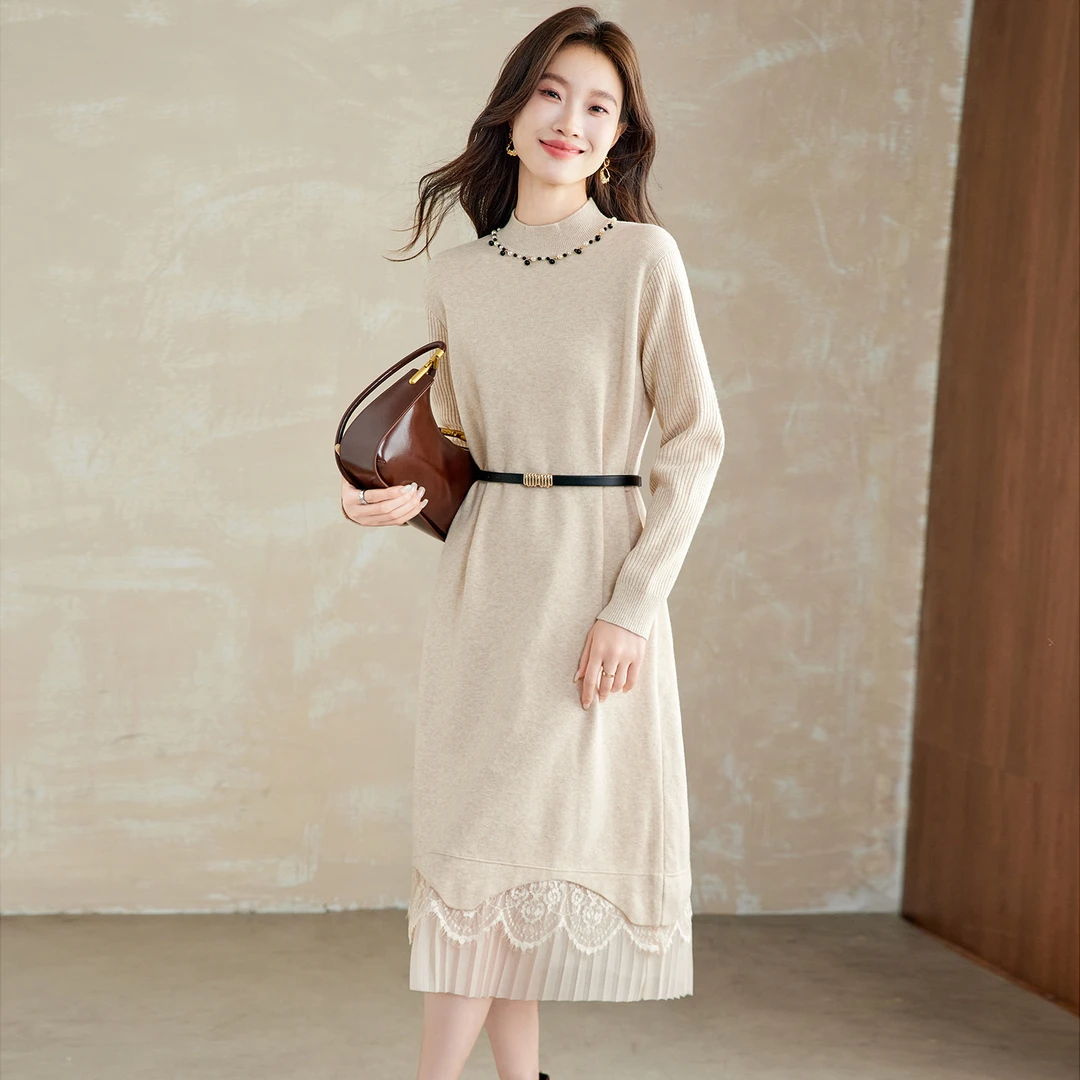 半高领针织连衣裙女2025秋冬新款洋气减龄时尚配大衣打底毛衣裙子