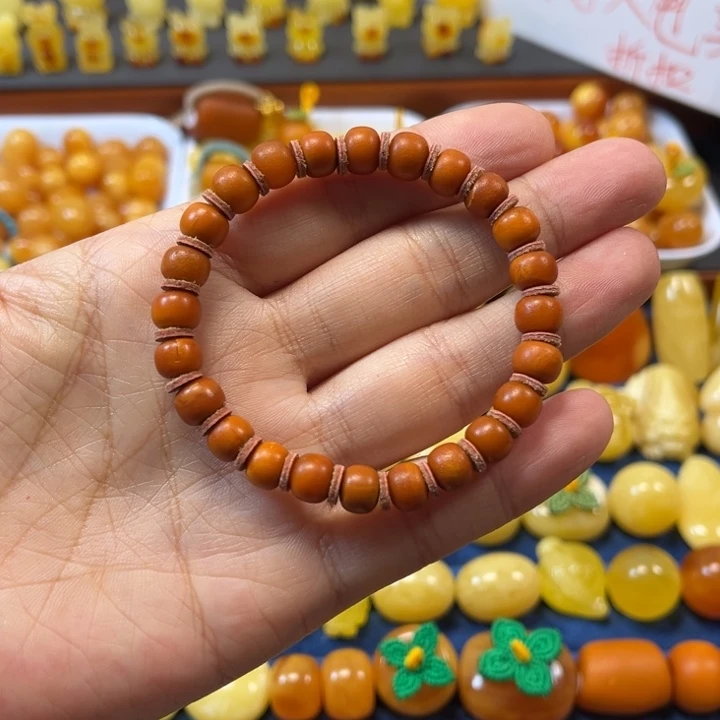 琥珀未镶嵌裸石卡7加老蜡橘皮手串精工微瑕