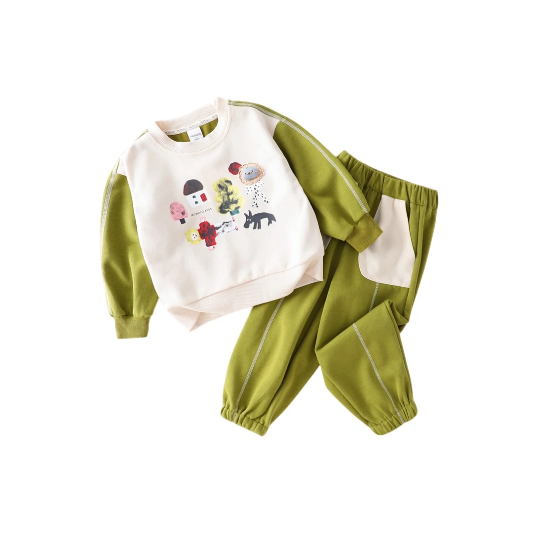 MOMOCO2025款男童撞色印花两件套时尚卫衣套装77130580002