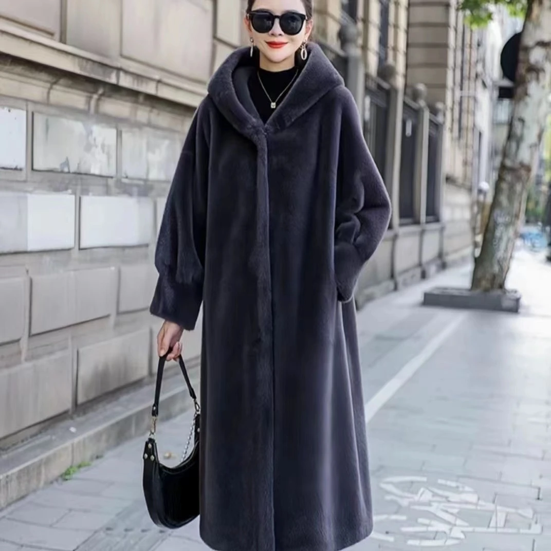 人造皮草 【金标正品】海宁连帽长款米兰貂气质百搭高端大衣