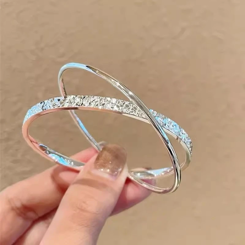 足银手镯 双环碎冰冰手镯足银999女纯银实心闭口送女友生日礼物