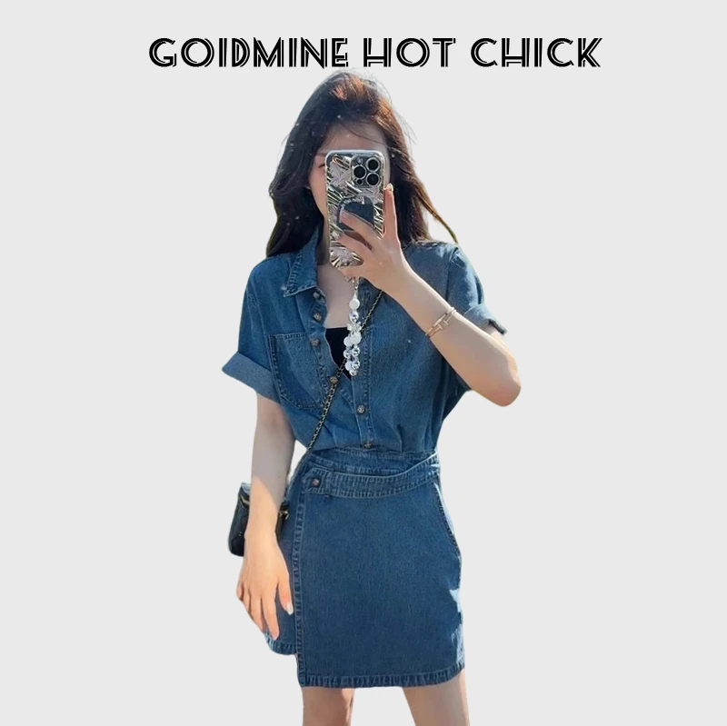 2025夏季新款设计感Polo领牛仔连衣裙韩版休闲高级感收腰显瘦A字