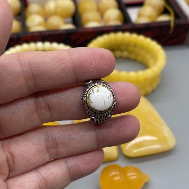 裸石琥珀银S925镶嵌蜜蜡