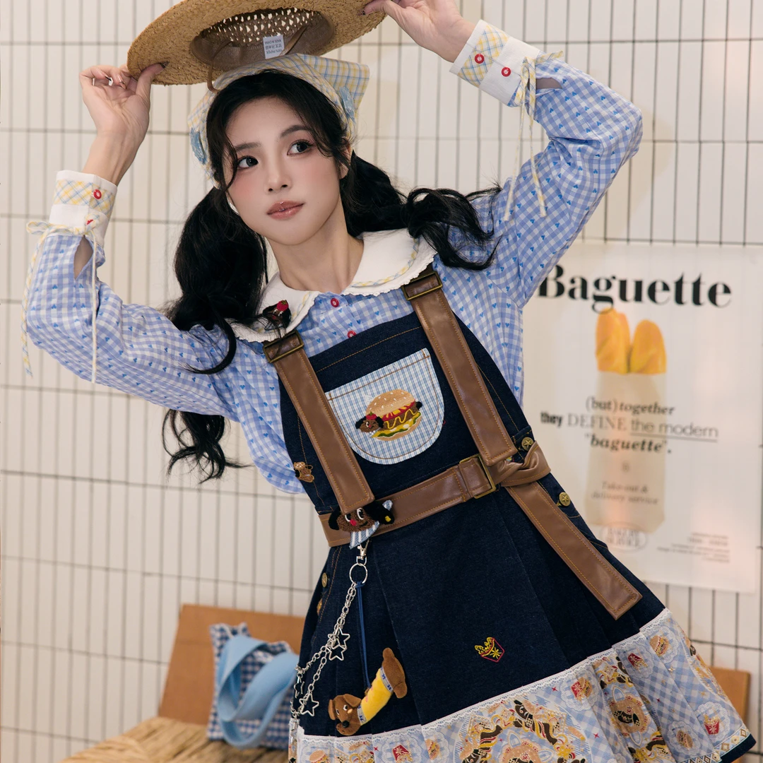 造镜集【热狗堡堡】改良马面背带裙时尚复古气质春季百搭洋气汉元素