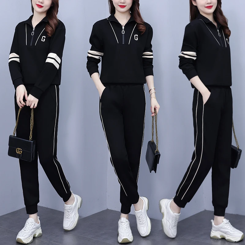 大码休闲运动套装女2025秋新款胖mm显瘦减龄卫衣束脚裤时尚两件套