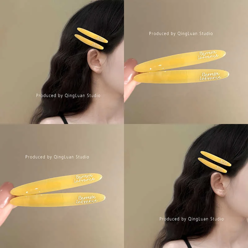 明媚鹅黄~柳叶字母一字夹简约侧边刘海碎发夹韩版简约夹子盘发器