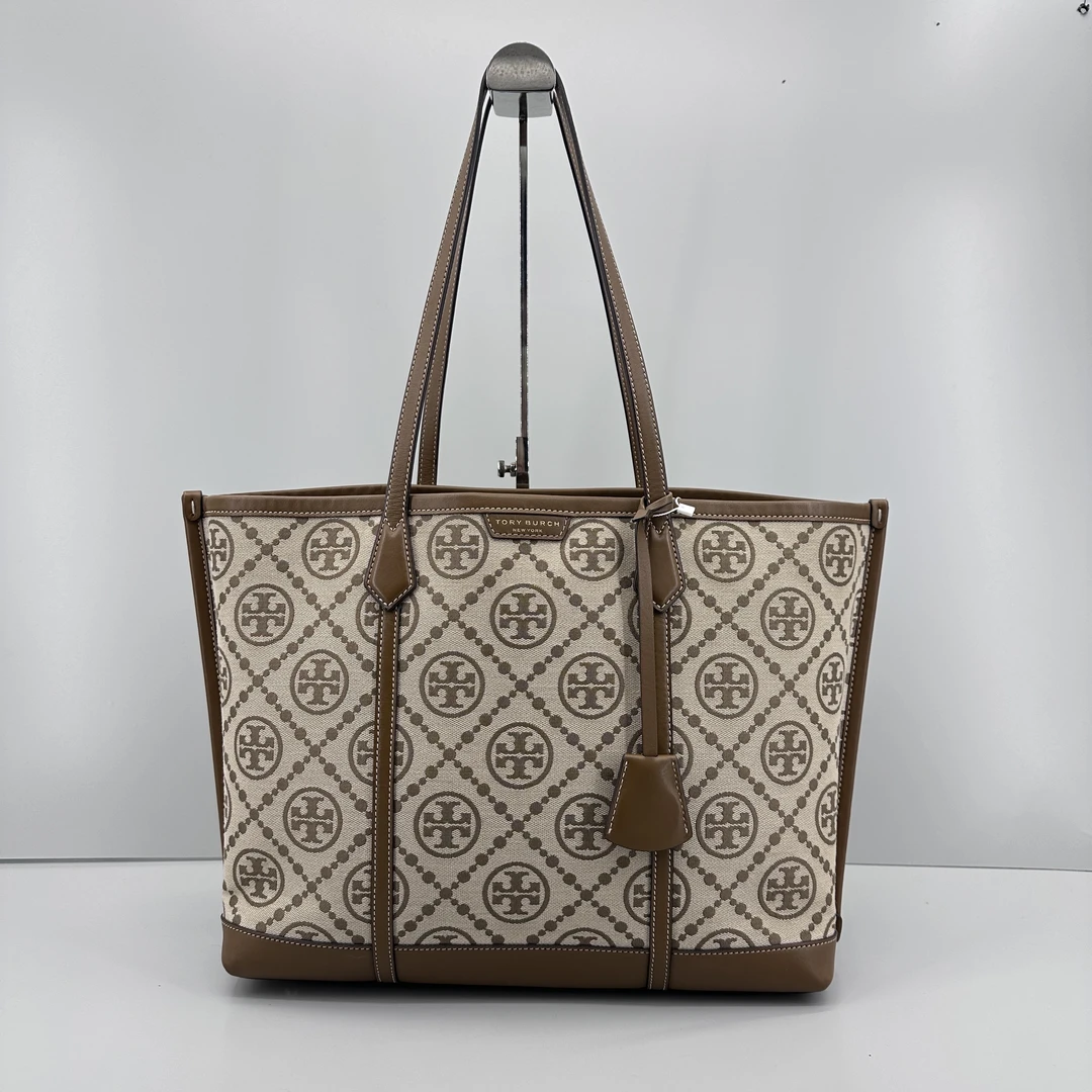 90新 TORY BURCH/汤丽柏琦 perry棕老花大托特包36x29x14M010205