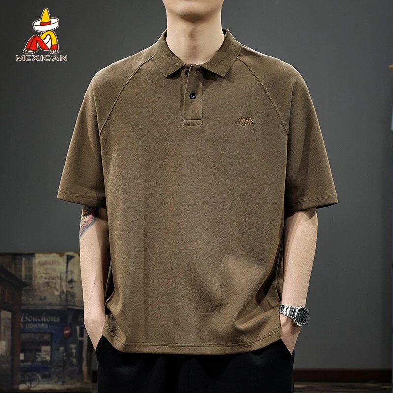 Mexican/稻草人夏季宽松男士polo衫短袖美式复古痞帅高级感体恤潮