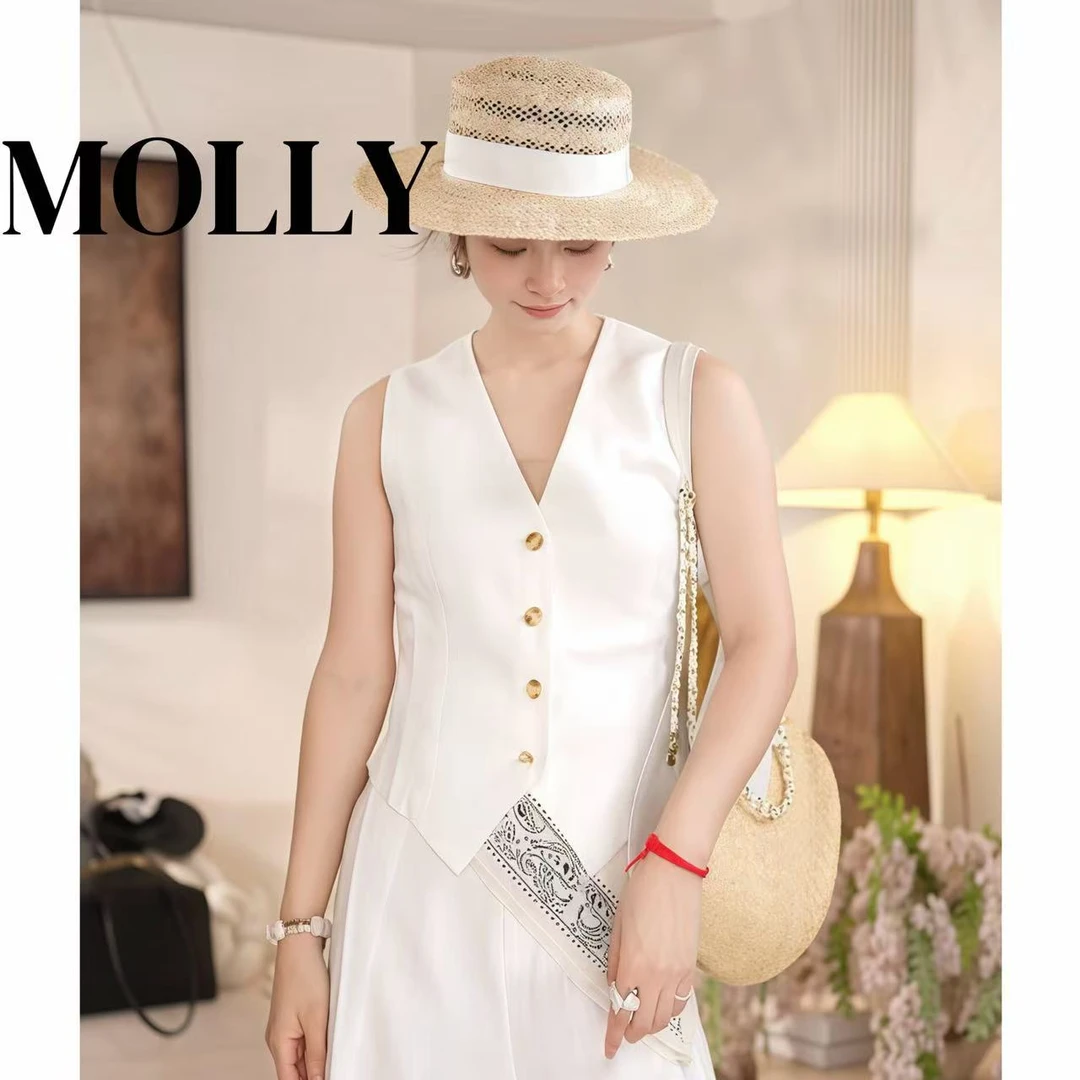 MOLLY自制【法式白序】2026夏季时尚新款无袖白色洋气马甲女款薄款