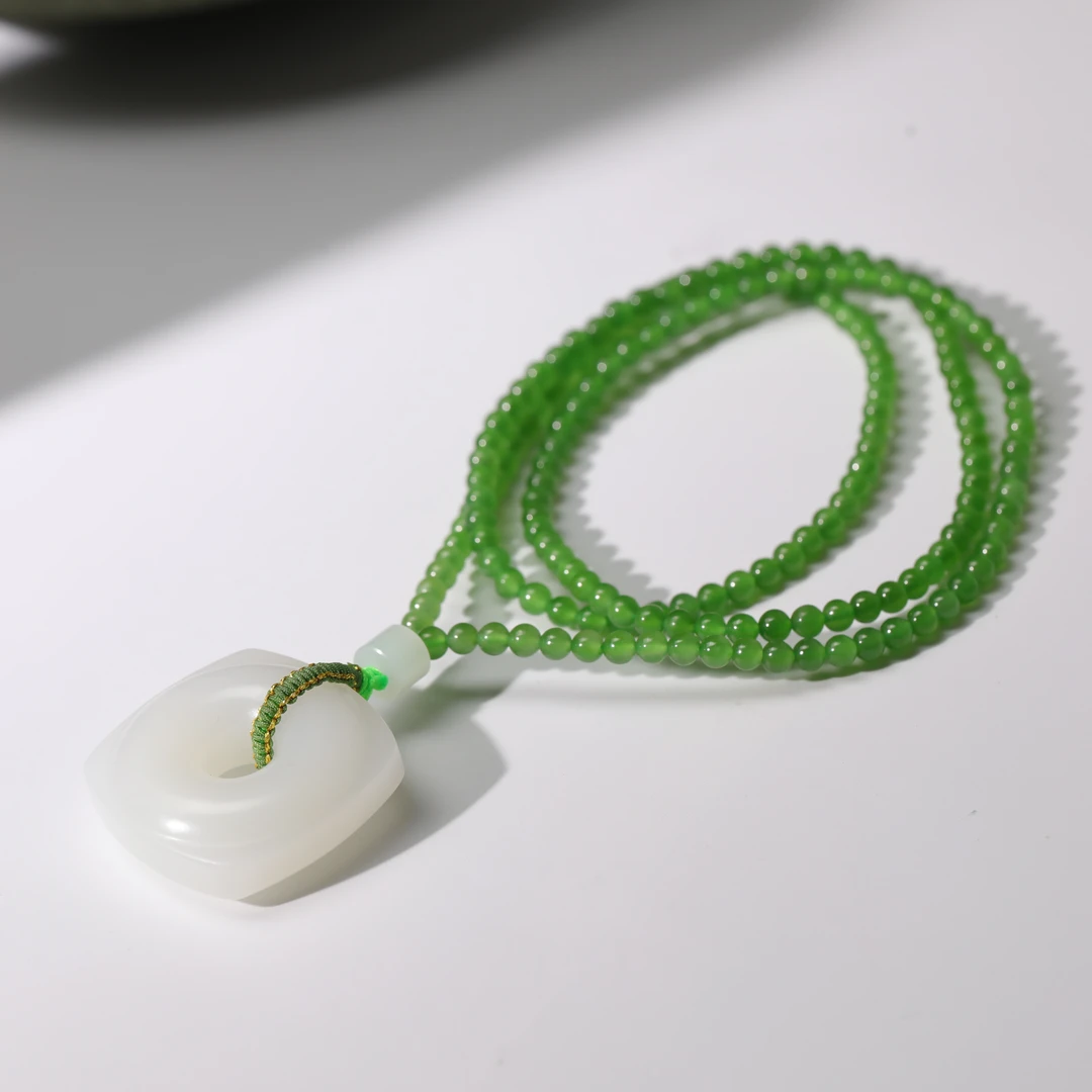 【竞拍】和田玉白玉玉琮+苹果绿碧玉链子 XQZ11-37