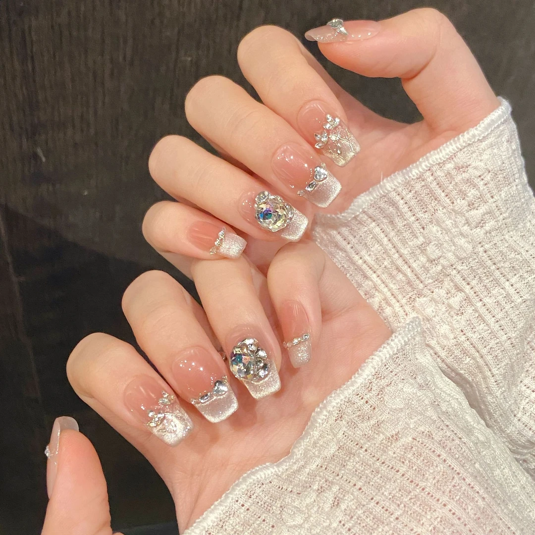 【织梦玫瑰】夏日轻奢显白光疗甲冰透渐变猫眼纯手工穿戴甲片可拆卸