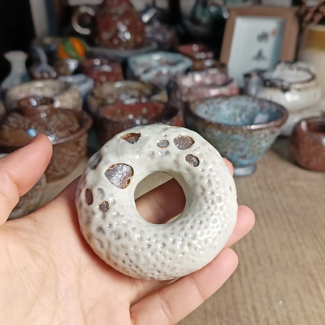 志野柴烧手捏盖置